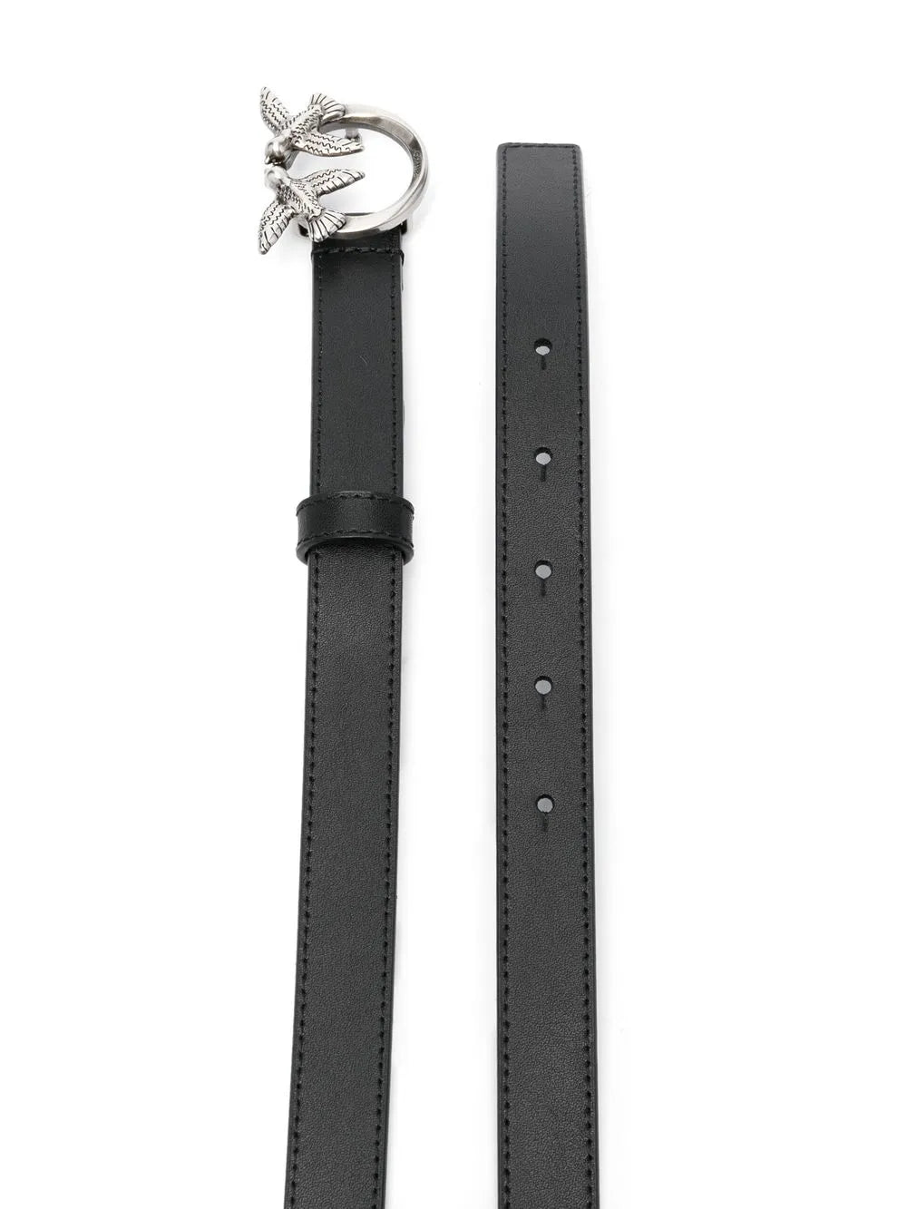 Elegant Black Calf Leather Pinko Love Bird Buckle Adjustable Belt