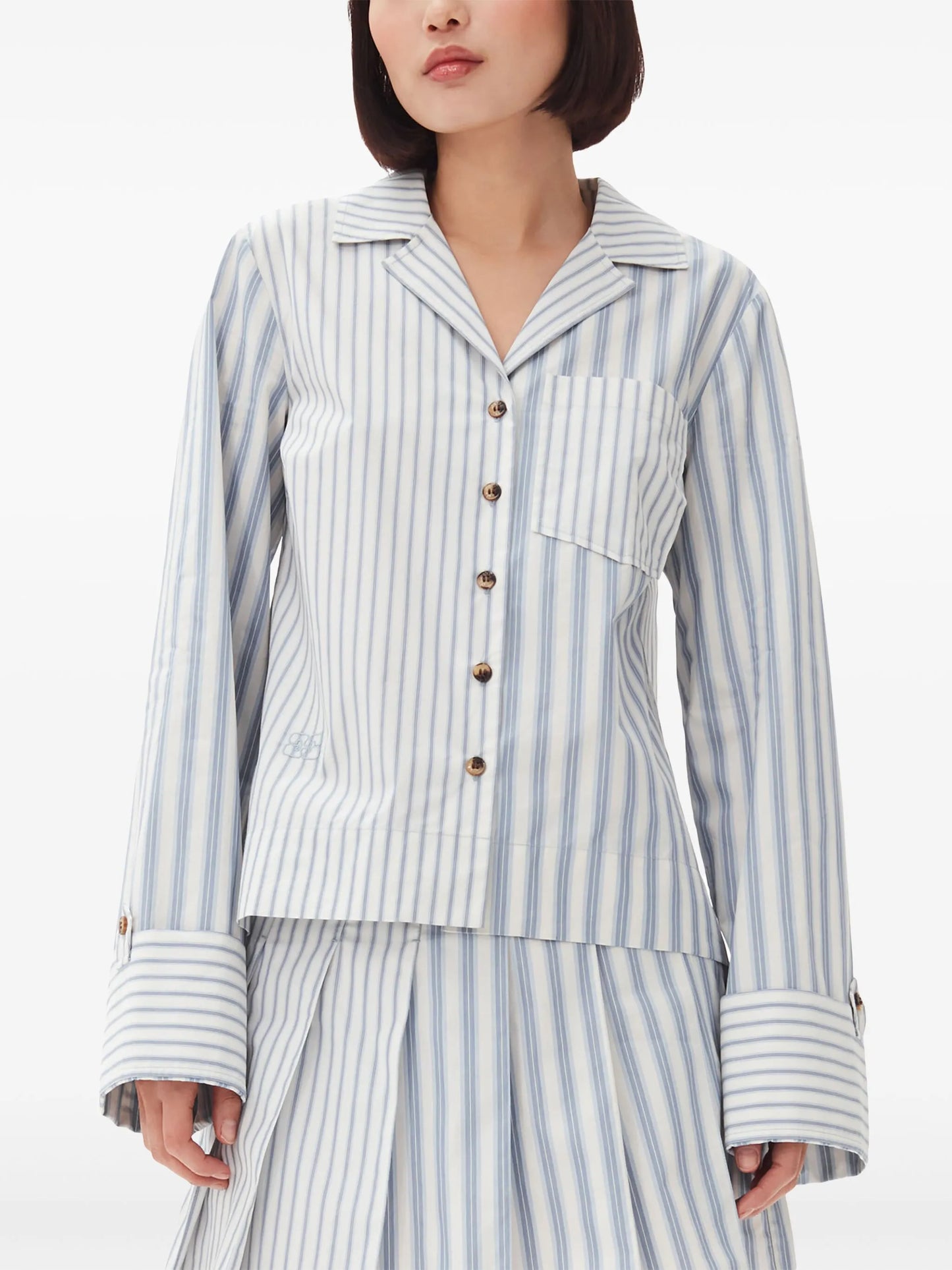 GANNI stripe-print cropped poplin shirt