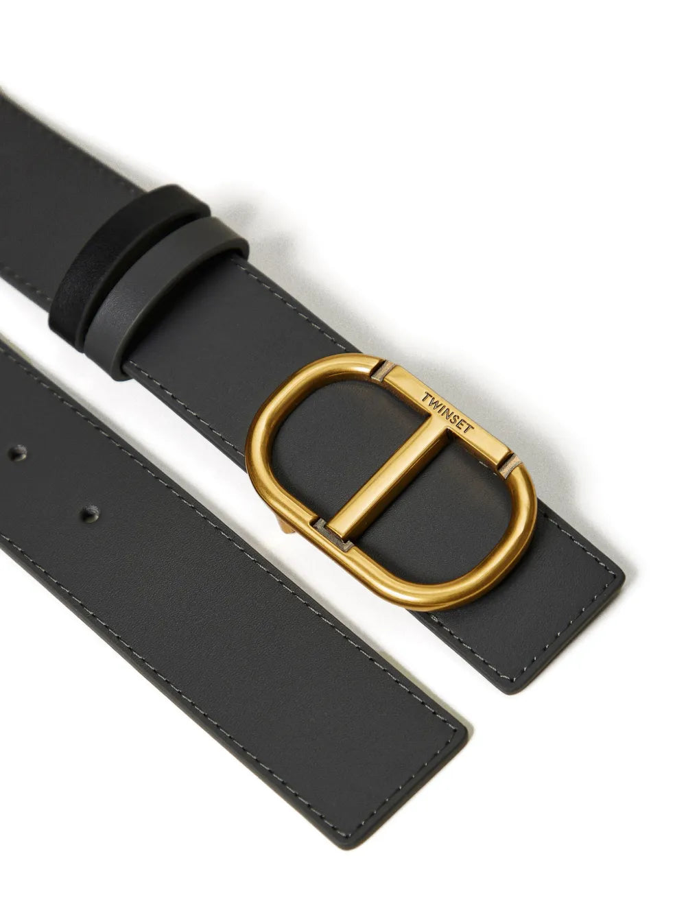 TWINSET Reversible Grey Calf Leather Adjustable Belt with Gold Logo