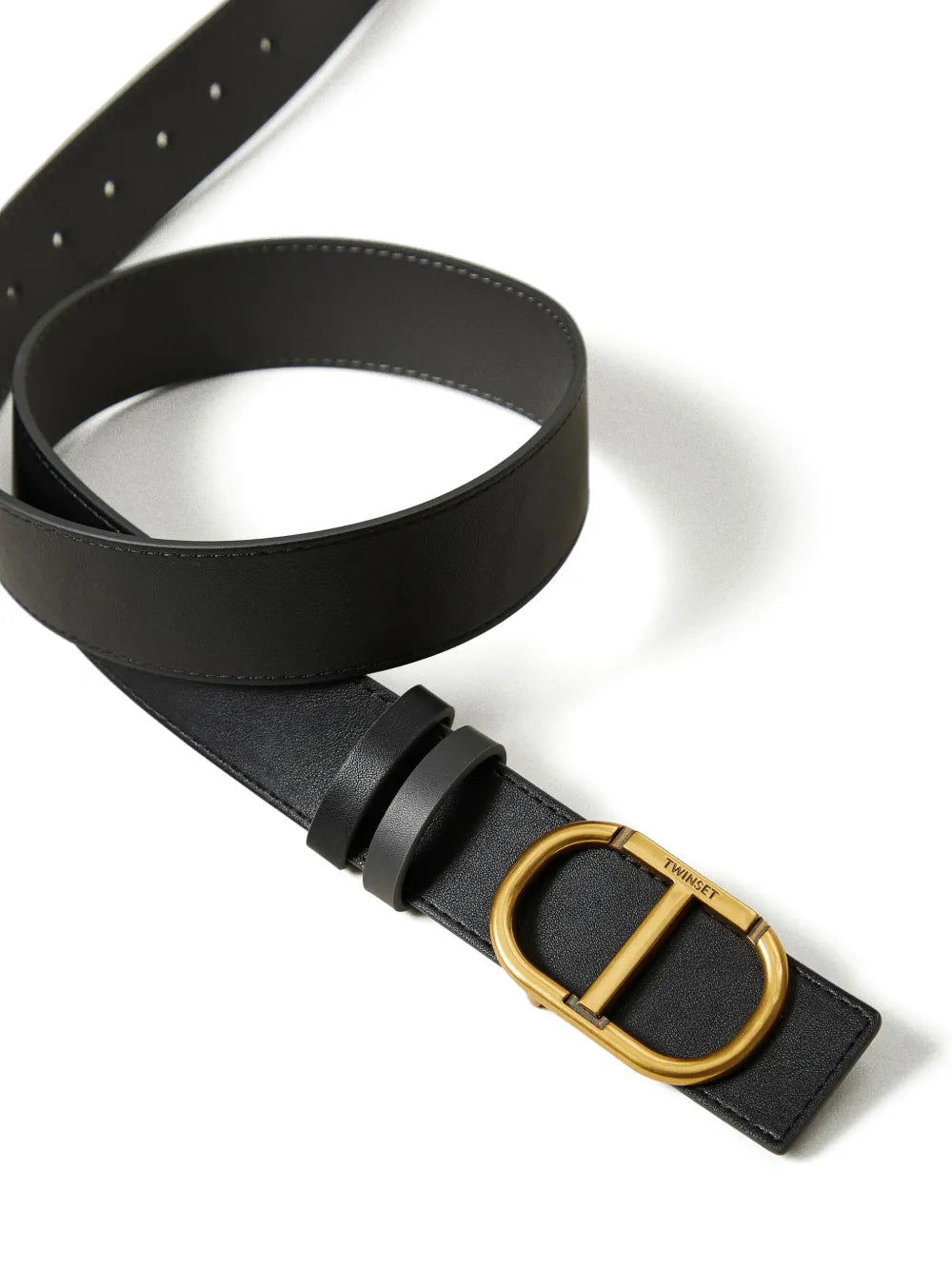 TWINSET Reversible Grey Calf Leather Adjustable Belt with Gold Logo
