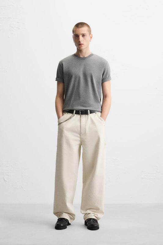 Relaxed Fit Carpenter Jeans with Multi-Functional Pockets and Washed Effect