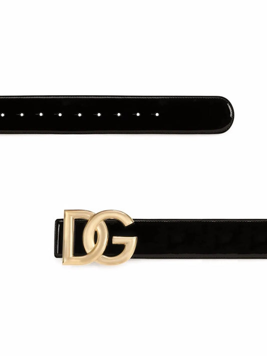 Dolce & Gabbana DG Logo Black Patent Leather Adjustable Belt