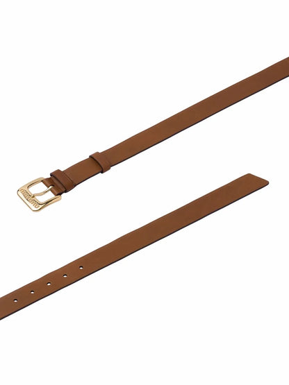Miu Miu Oak Brown Cut-Out Logo Adjustable Genuine Leather Belt
