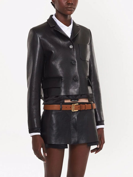 Miu Miu Oak Brown Cut-Out Logo Adjustable Genuine Leather Belt