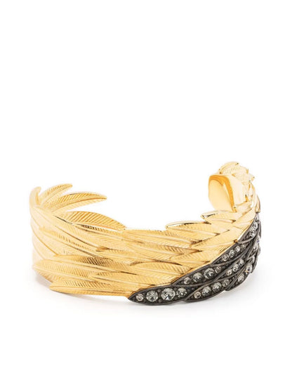 Zadig & Voltaire Gold-Tone Crystal Feather Detail Open Cuff Bracelet