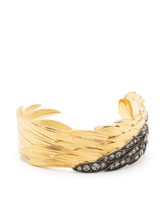 Zadig & Voltaire Gold-Tone Crystal Feather Detail Open Cuff Bracelet