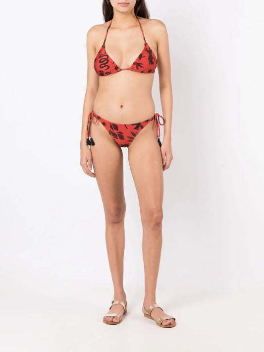 Lygia & Nanny Maya Tassel Trim Brown Stretch Bikini Set
