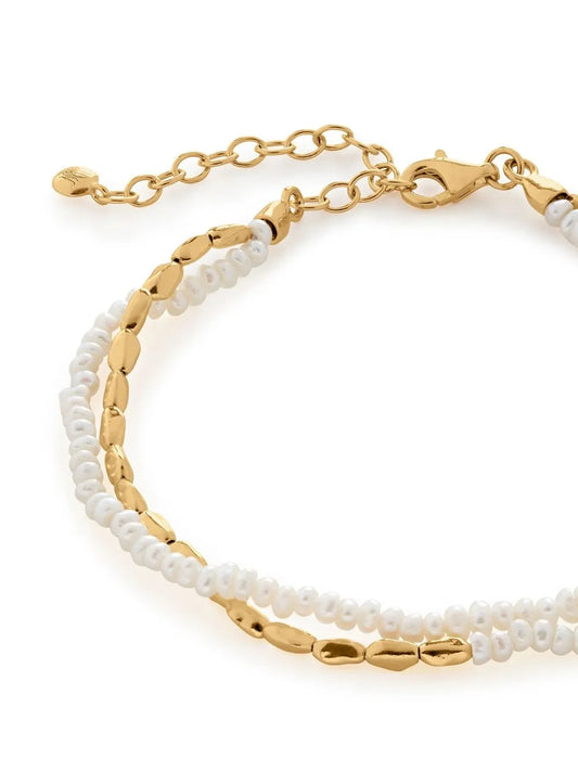 Monica Vinader Recycled Silver 18kt Gold Beaded Strand Bracelet Adjustable Lobster Claw Closure
