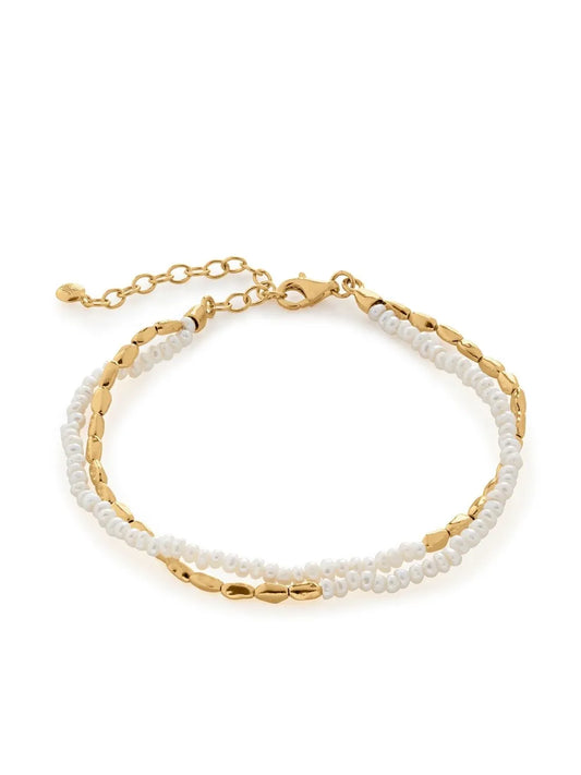 Monica Vinader Recycled Silver 18kt Gold Beaded Strand Bracelet Adjustable Lobster Claw Closure