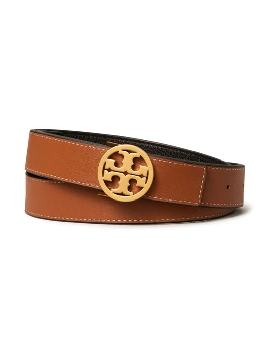 Tory Burch Miller Reversible Pebbled Calf Leather Belt Gold Logo