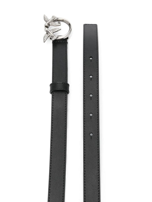 PINKO Love Bird Buckle Black Leather Adjustable Fashion Belt