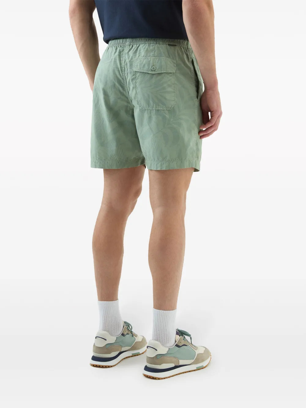Woolrich Tropical Print Sage Green Cotton Drawstring Shorts