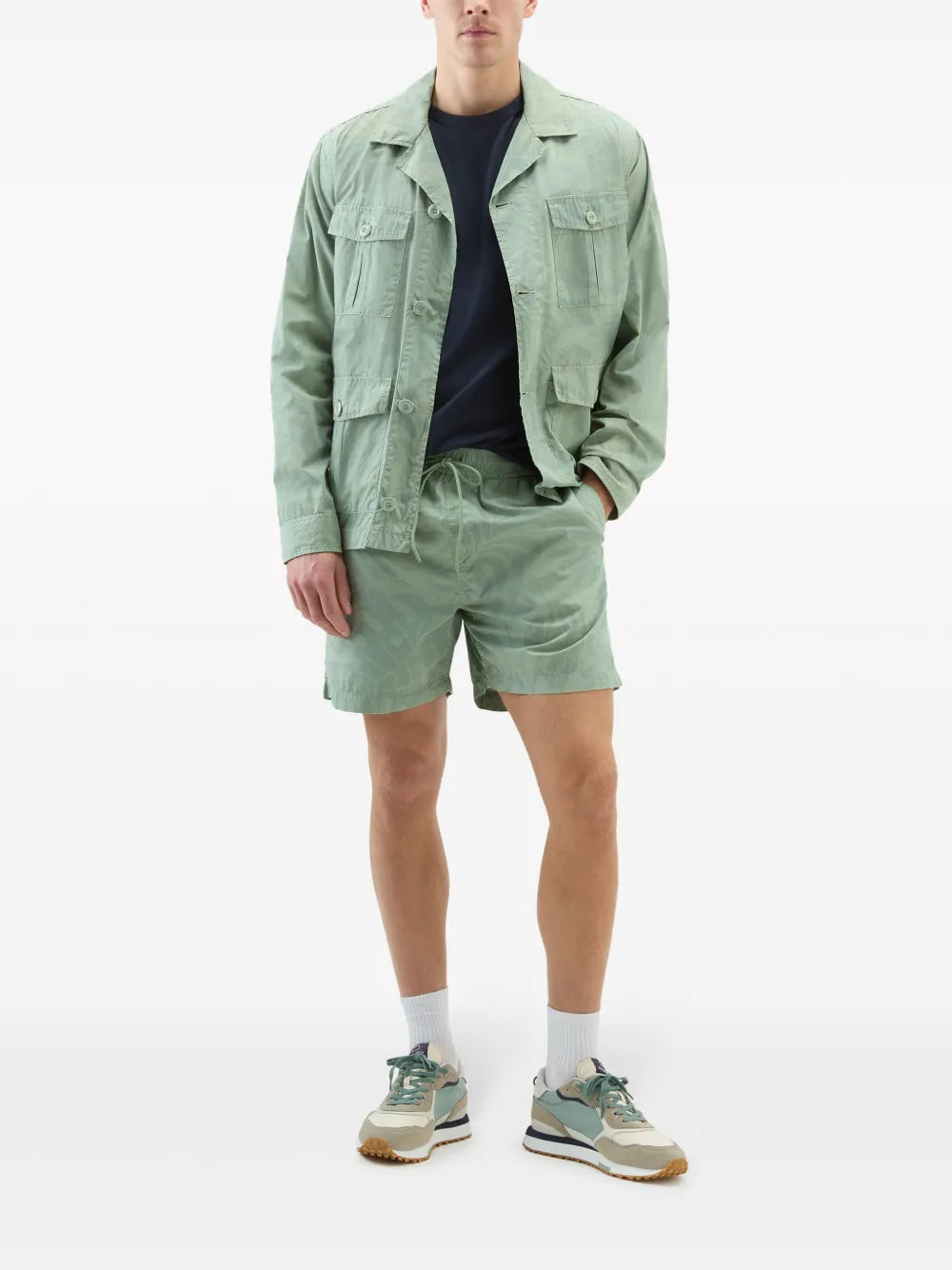 Woolrich Tropical Print Sage Green Cotton Drawstring Shorts
