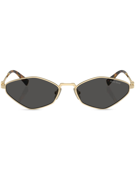 Miu Miu geometric sunglasses with gold frame and dark tinted lenses
