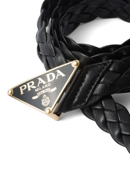 Elegant Prada Black Braided Nappa Leather Belt Women