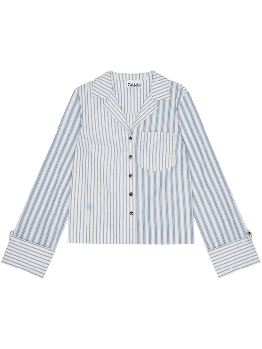 GANNI  stripe-print cropped poplin shirt