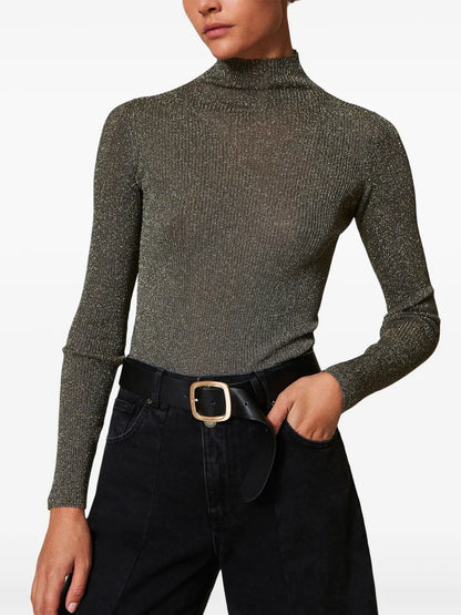 TWINSET Reversible Grey Calf Leather Adjustable Belt with Gold Logo