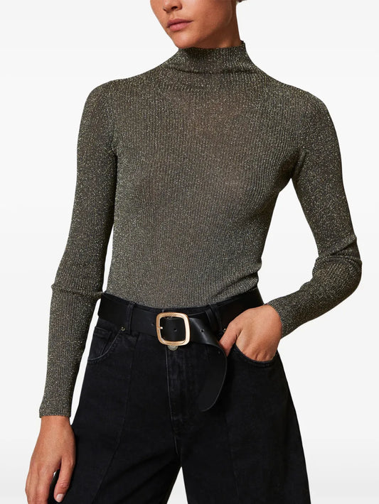 TWINSET Reversible Grey Calf Leather Adjustable Belt with Gold Logo