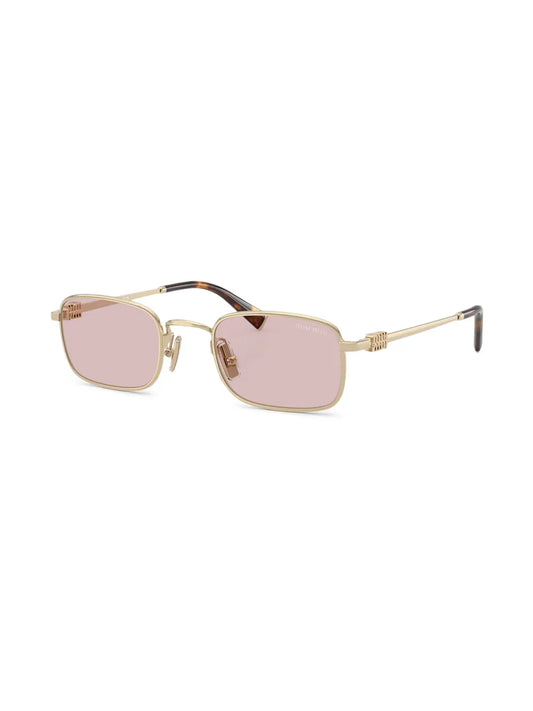 Miu Miu Gold-Tone Rectangle Frame Sunglasses with Pink Tint