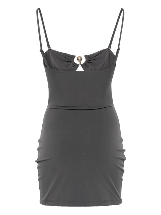 Christopher Esber Grey Pierced Orbit Mini Dress Stretch Fit Design