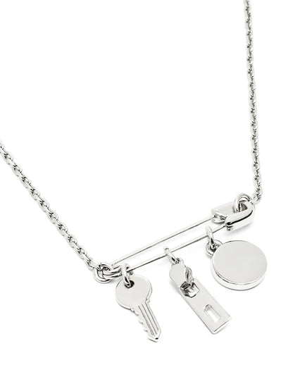 Marc Jacobs Silver Button-Charm Necklace Elegant Brass Glass Design