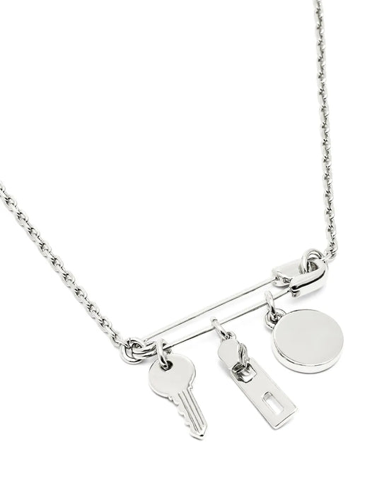 Marc Jacobs Silver Button-Charm Necklace Elegant Brass Glass Design
