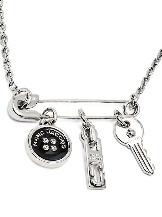Marc Jacobs Silver Button-Charm Necklace Elegant Brass Glass Design