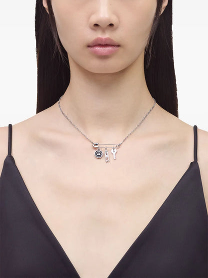 Marc Jacobs Silver Button-Charm Necklace Elegant Brass Glass Design