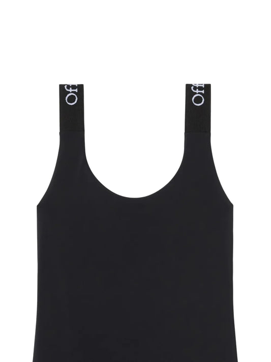 Off-White Women's Black Logo-Band Wide Strap Scoop Neck Swimsuit