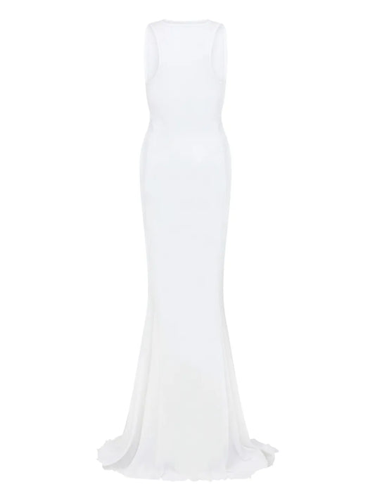 Let's Swim White Recycled Mesh Sheer Sleeveless Floor-Length Maxi Dress