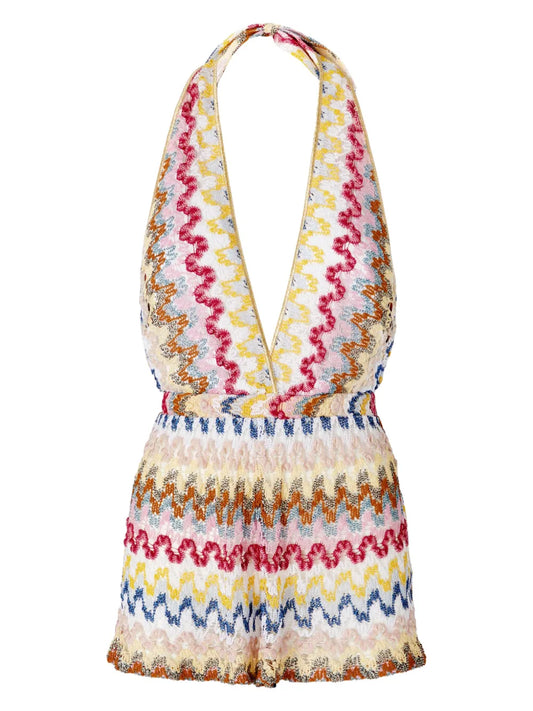 Missoni Zigzag Woven Lightweight Rayon Metallic Fibre Playsuit