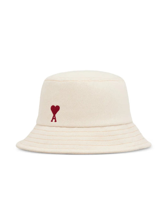 AMI Paris Ami de Coeur White Cotton Bucket Hat Stylish Wide Brim