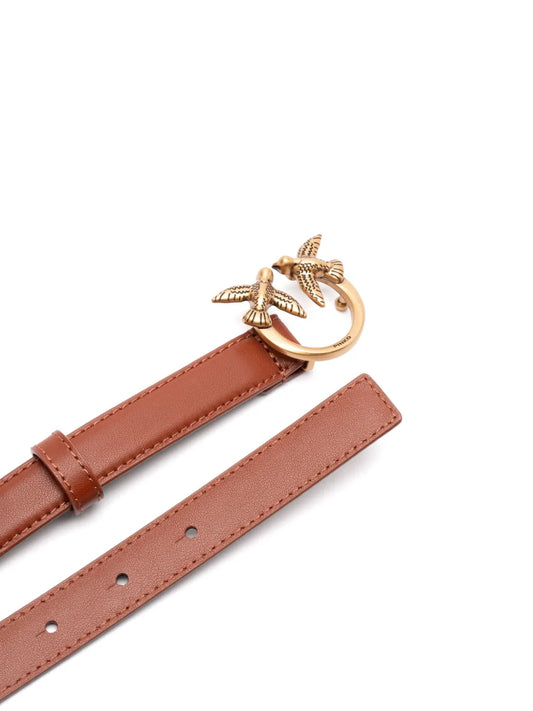 PINKO Brown Genuine Leather Logo Buckle Adjustable Women’s Belt