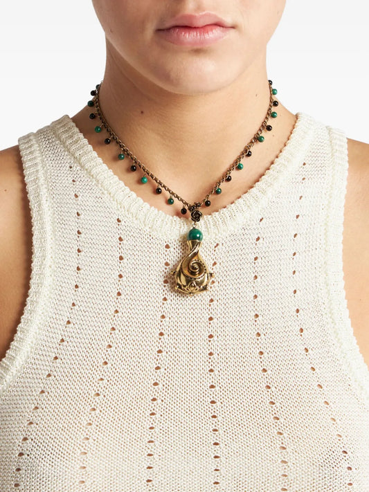 ETRO Gold-Tone Paisley Pendant Necklace with Bead Detailing and Lobster Clasp