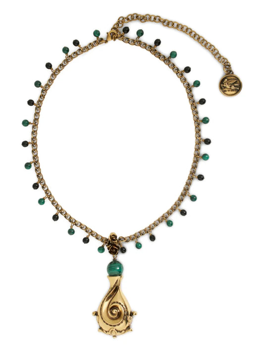 ETRO Gold-Tone Paisley Pendant Necklace with Bead Detailing and Lobster Clasp