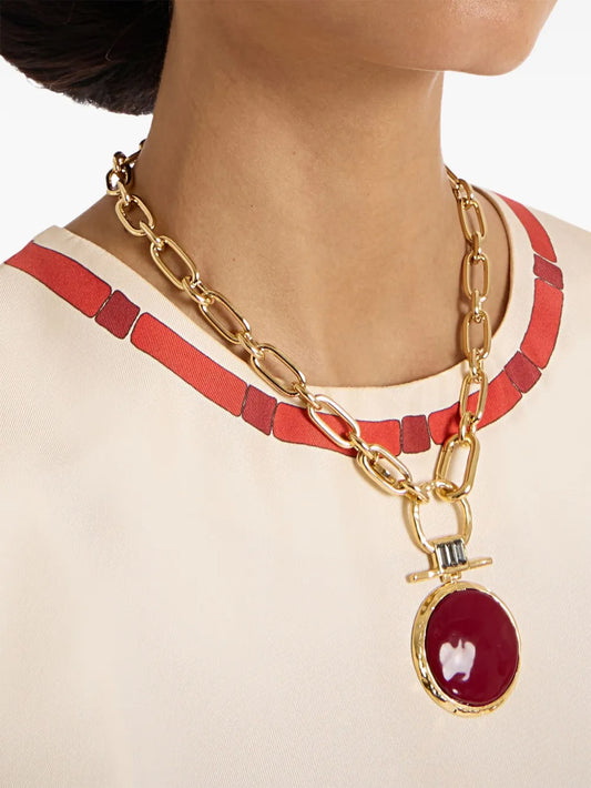 La DoubleJ Gold-Tone Energy Necklace Paperclip Chain Pendant